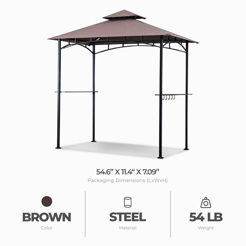 Four Seasons Courtyard Grill Gazebo With LED Lights, 2 Glass Shelves, and Durable Powder Coated Steel Frame for Backyard Lawn and Outdoor Use, Brown, 4 of 8