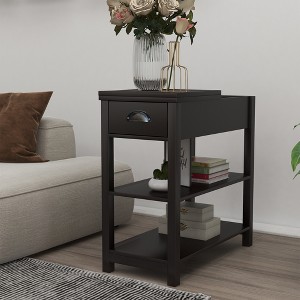 AndMakers 11.81 in. W. 23.62 in. H. Rectangle Wood End Table with Shelves - 1 of 4