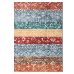 2 x 6 ft Polyester Red Rectangular Hallway Entryway Bathroom Kitchen Geometric Print Farmhouse Machine Washable Runner Rug - 1 of 4