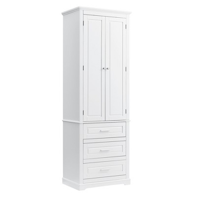 Vynxaria White Bathroom Storage Cabinet with Three Drawers