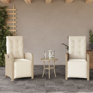 vidaXL Reclining Patio Chairs 2 pcs with Footrest Beige Poly Rattan - 1 of 4