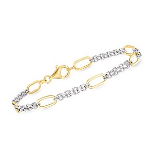 Ross-Simons Sterling Silver and 18kt Gold Over Sterling Cable and Paper Clip Link Station Bracelet Size 7 - 1 of 3