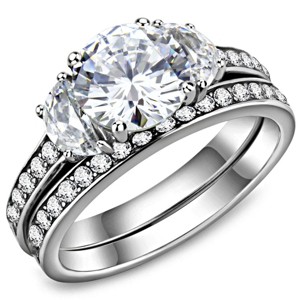 Slickblue Women's Polished Stainless Steel Ring Sparkling CZ Clear Center Stone Wedding, Sizes 5-10 - 1 of 4