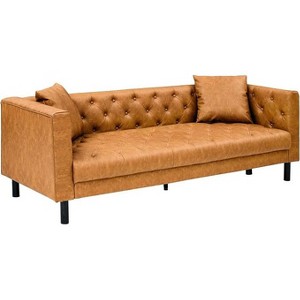 Coucheta 81" Leather Sofa Collection - Chesterfield Style 3-Seater with Deep Seats & 2 Pillows, Button Tufted Design, Multiple Colors - 1 of 4