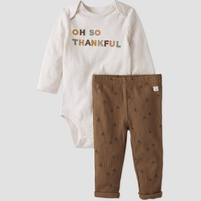 Image of Baby Organic Cotton Thanksgiving Bodysuit & Pants Set - little planet by carter's Brown/Off-White Newborn