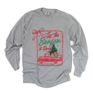 Tis The Season To Read Red Truck - Women's Garment Dyed Long Sleeve Graphic T-Shirt - 1 of 4