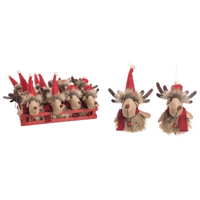 Transpac Plush Reindeer Ornaments Set of 12 in Crate Perfect for Christmas Tree Decorations