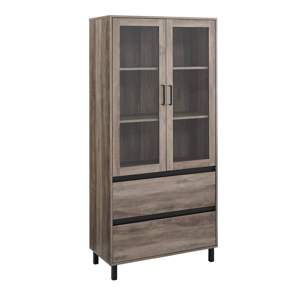 Photos - Display Cabinet / Bookcase 68" Glass Door Storage Hutch with Drawers Gray Wash - Saracina Home