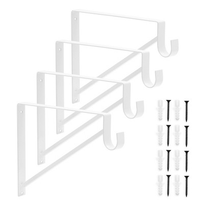 4 Pack Shelf Brackets with Rod Holder, Heavy Duty Floating Closet Hanger for Clothes, Shoes (12.5 x 1 x 9.5 In)