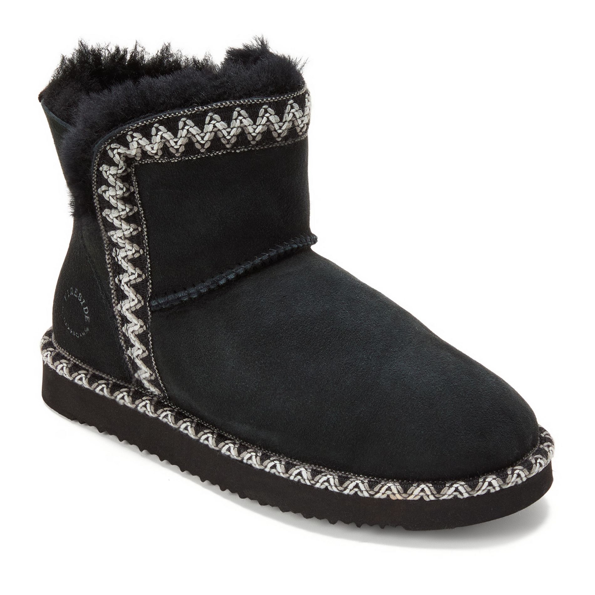 Fireside by Dearfoams Women's Perth Genuine Shearling Fold Down Bootie with Embroidery