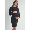 Hello Miz Women's Ribbed Mock Neck Puff Long Sleeve Maternity Dress - 2 of 4