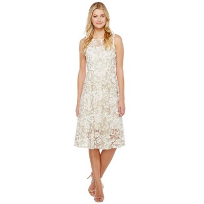 Adrianna Papell Womens Floral-Appliques Midi Dress