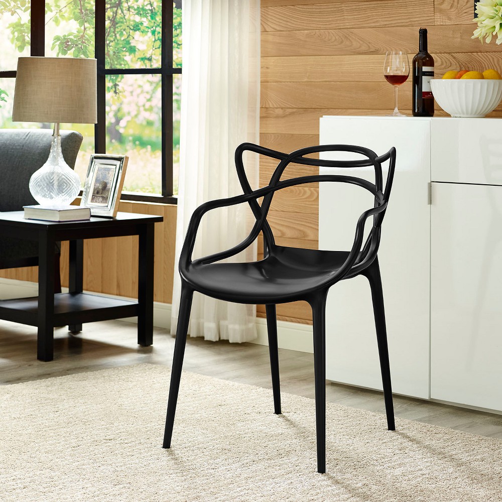 Photos - Dining Table Modway Entangled Dining Armchair Black: Modern Kitchen Chair, No Assembly, Polypropylene Frame 