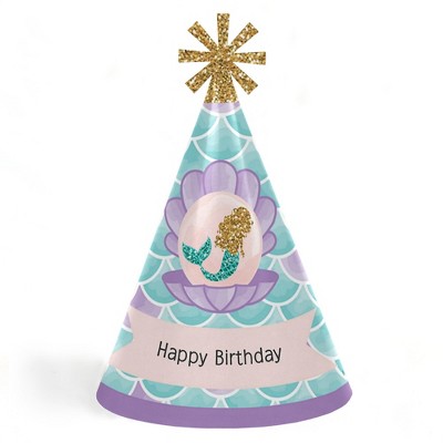 Big Dot of Happiness Let's Be Mermaids - Cone Happy Birthday Party Hats for Kids and Adults - Set of 8 (Standard Size)