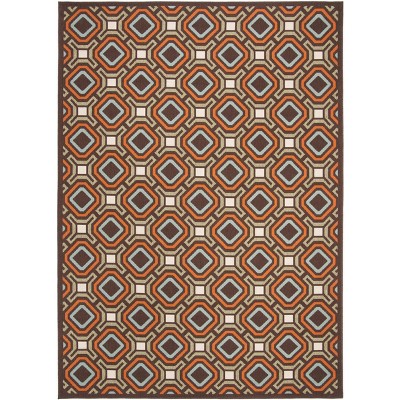 Chocolate and Terracotta Geometric Synthetic Indoor/Outdoor Area Rug 8'x11'