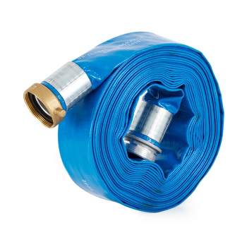 Apache 98138045 2-Inch Diameter 50-Foot Long Reinforced PVC Lay-Flat Discharge Pool Fuel Sump-Pump Hose with Aluminum Short-Shank Connections, Blue