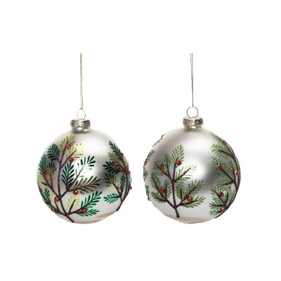 Transpac Glass Christmas Evergreen Ornament Set of 2 Christmas Home Decorations