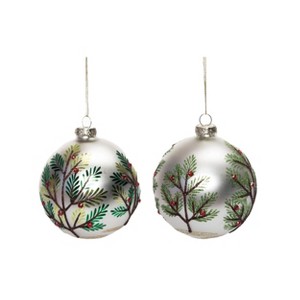 Transpac Glass Christmas Evergreen Ornament Set of 2 Christmas Home Decorations - 1 of 1