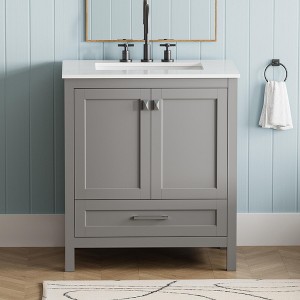 Osparple 30" Bathroom Vanity with Ceramic Sink Solid Wood Frame Bathroom Sink Vanities with Multi-functional Cabinet - 1 of 4