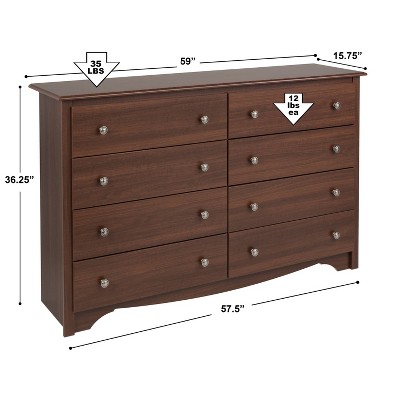 Cherry Monterey Double Dresser with 8 Deep Drawers and Roller System