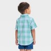 Toddler Boys' Short Sleeve Plaid Poplin Woven Shirt - Cat & Jack™ Blue/Green - 2 of 3