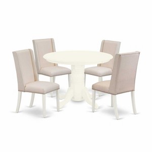 HomeStock 5-Piece Buttermilk & Cherry Finish Solid Wood Top Dining Table with 4 Parson Chair - 1 of 4