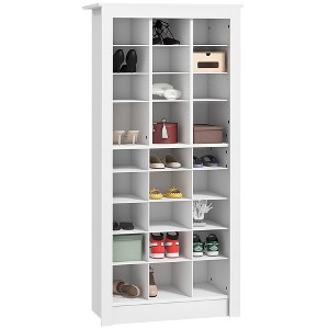 HOMCOM 58" Narrow Shoe Cabinet for Entryway, Tall Shoe Rack Storage Organizer with Adjustable Shelves for 27 Pairs of Shoes for Hallway, White - 1 of 4