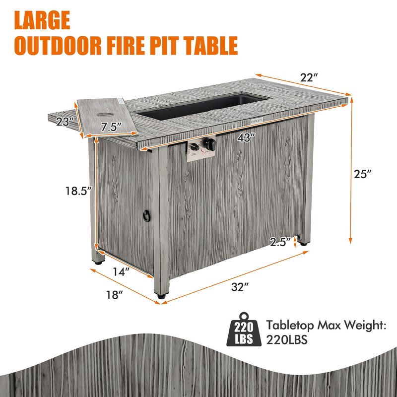 Costway 43-inch Propane Gas Fire Pit Table Wood-like Metal Fire Table withProtective Cover, 3 of 11