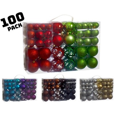 Red and Green Shatterproof Christmas Ornament Balls with Metal Hooks