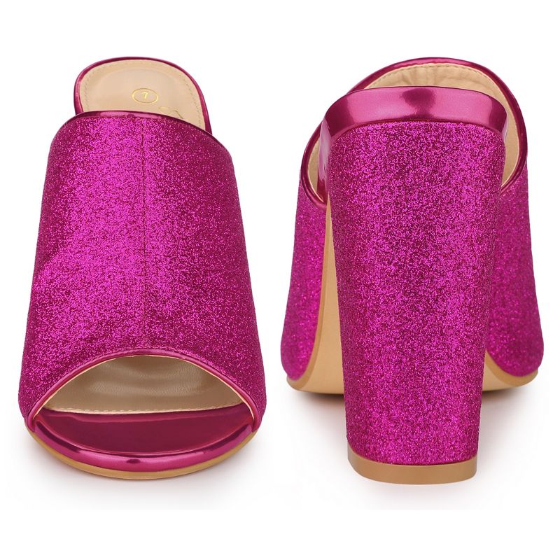Perphy Women's Glitter Slip-on Chunky Heels Mule Sandal, 2 of 5