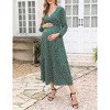 Maternity Dress Women's V-Neck Puff Sleeve Pleated Maternity Maxi Dress for Baby Shower or Casual Wear  lightgreenflower XL - 2 of 4