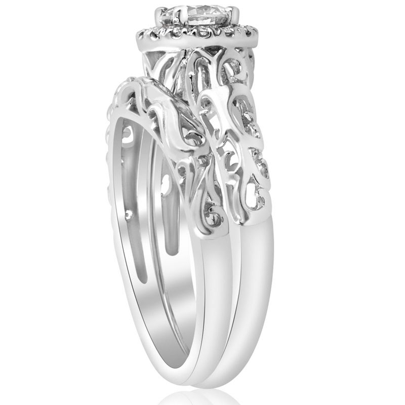 Pompeii3 5/8ct Round Diamond Vintage Engagement Wedding Ring Set 14K White Gold, 3 of 6
