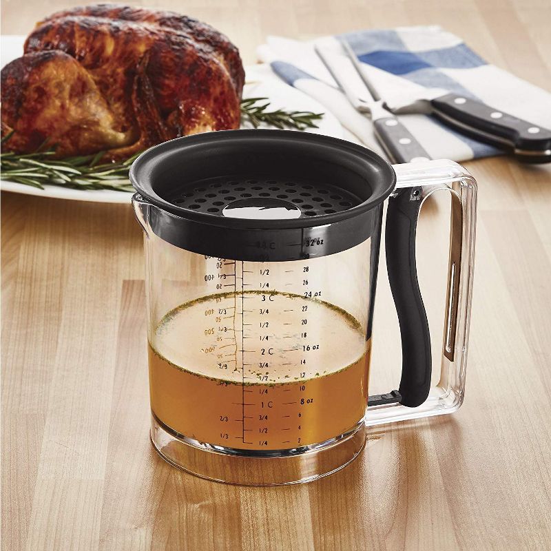 Amco 4 Cup Easy Release Fat And Gravy Separator With Deep Removable Lid & Quick Release Handle - Black, 3 of 5