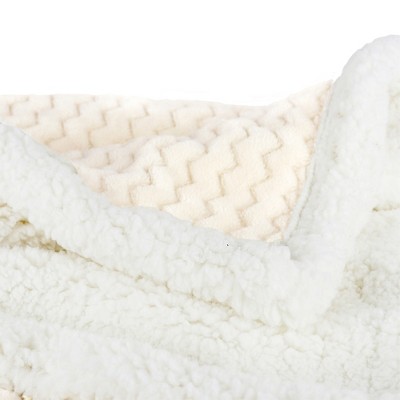 Cream Reversible Sherpa Fleece Throw Blanket, 50" x 60"