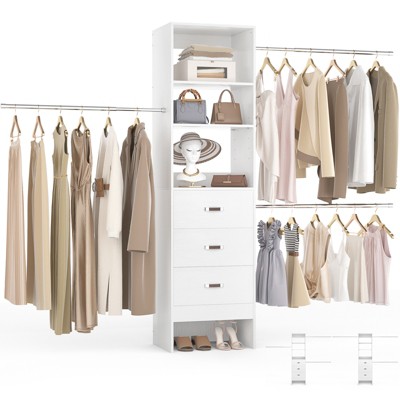 Besiost 96-In Closet Organizer with Wood Drawers,Closet System with Adjustable Hanging Rods