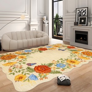 Modern Washable Area Rug, Soft Floral Floor Cover with Non Slip Backing, Low Pile Stain Resistant Floor Carpet for Living Room - 1 of 4