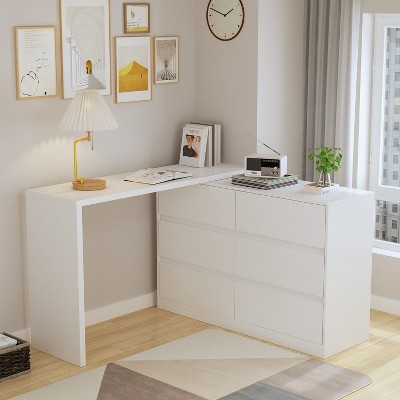 FUFU&GAGA Rotating Dresser and Desk 6 Drawer Dresser Makeup Vanity