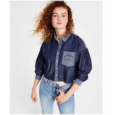 Tommy Hilfiger Womens Two Tone Chambray Button Up Shirt