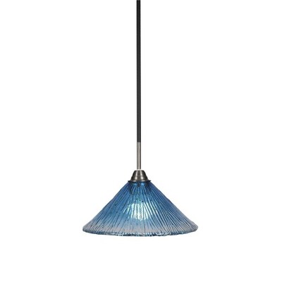 Toltec Lighting Paramount 1 - Light Pendant in  Matte Black/Brushed Nickel with 12" Teal Crystal Shade