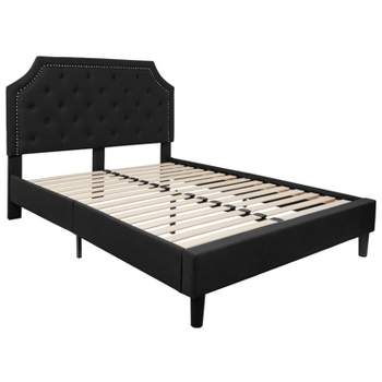 Merrick Lane Platform Bed with Slatted Support Contemporary Tufted Upholstery with Accent Nail Trim
