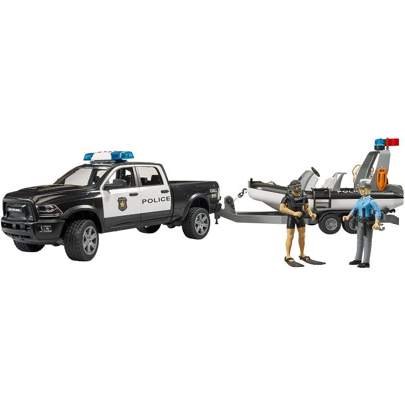 Bruder RAM 2500 Police Pickup with L + S Module Trailer & Boat, 1 of 7
