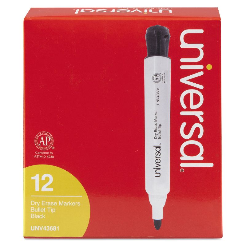 UNIVERSAL Dry Erase Marker Bullet Tip Black Dozen 43681, 1 of 8