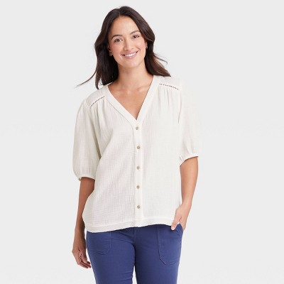 Women's Elbow Sleeve Gauze Button-Down Shirt - Knox Rose™