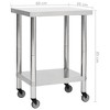 vidaXL Kitchen Work Table with Wheels, 23.6"x11.8"x33.5" Stainless Steel - 4 of 4