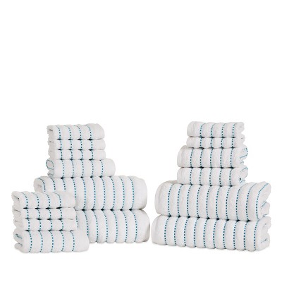 Plush Organic Cotton Wave Stripe Assorted 16-Piece Bath Hand Face Towel Set by Blue Nile Mills
