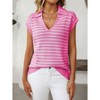Women's V-Neck Sleeveless Knit Top Striped Collared Sweater for Casual Style - 4 of 4