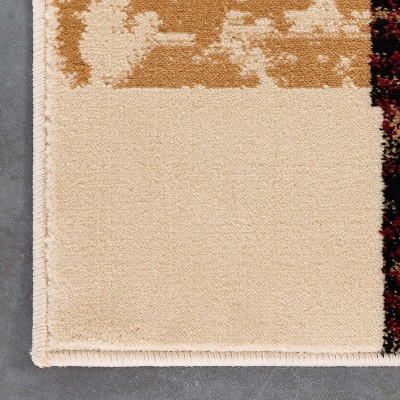 Ivory Red Geometric Synthetic Runner Rug 2'3" x 7'3"