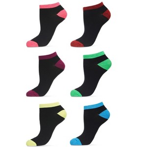 Memoi Women's 6 Pair Pack Neon Tipped Low Cut Socks Black Multi 9-11 - 1 of 3