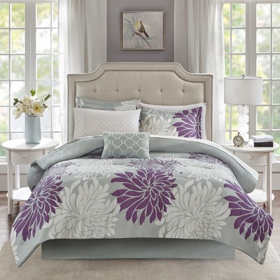 California King Purple Floral Microfiber Comforter Set