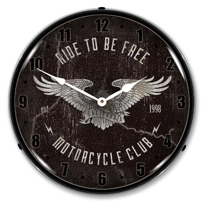 Collectable Sign & Clock | Ride to be Free LED Wall Clock Retro/Vintage, Lighted